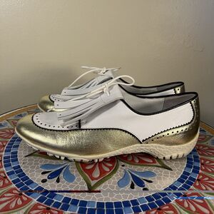 Walter Genuin Golf Shoes Women’s Sz 35 EU /  4.5 US Leather Gold White Italy
